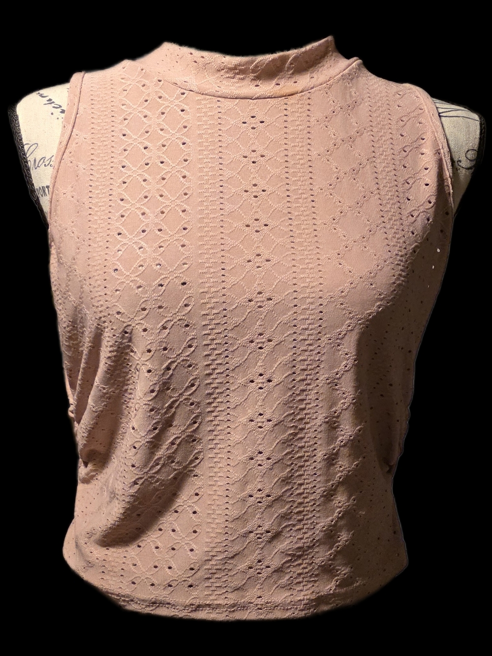 Women's Sleeveless Eyelet Mock Neck Top - Blush Pink
